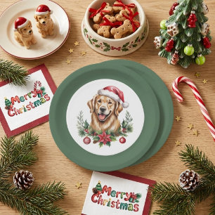 Cute Golden Retriever Christmas Paper Plates