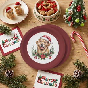 Cute Golden Retriever Christmas Paper Plates
