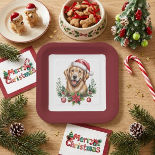 Cute Golden Retriever Christmas Paper Plates