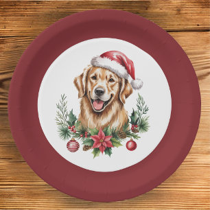 Cute Golden Retriever Christmas Paper Plates