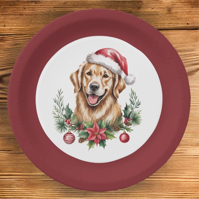 Cute Golden Retriever Christmas Paper Plates (Creator Uploaded)