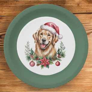 Cute Golden Retriever Christmas Paper Plates