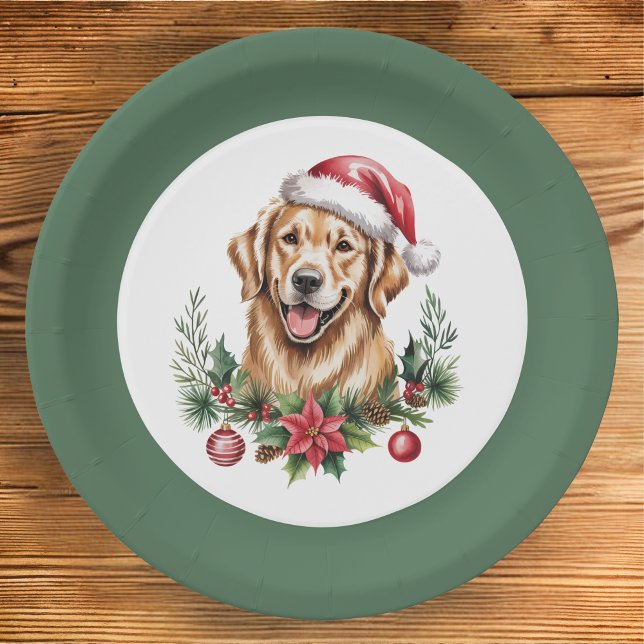 Cute Golden Retriever Christmas Paper Plates (Creator Uploaded)
