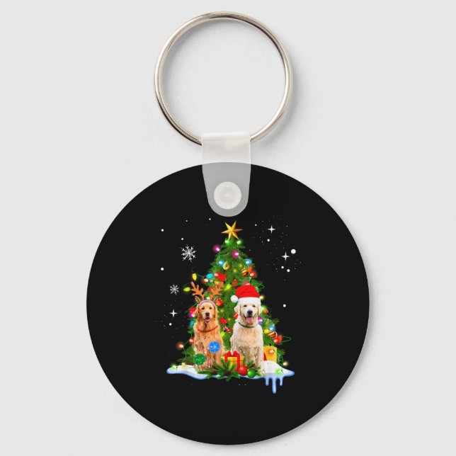 Cute Golden Retriever Christmas Tree  Keychain (Front)