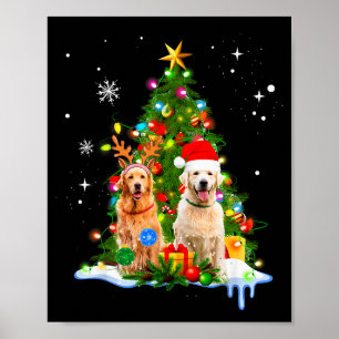 Cute Golden Retriever Christmas Tree Poster