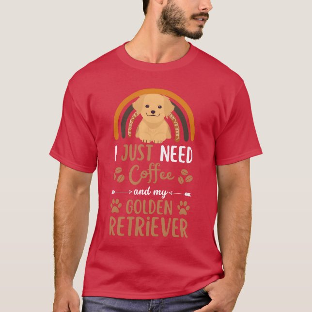Cute golden retriever coffee dog cafe kawaii retro T-Shirt (Front)