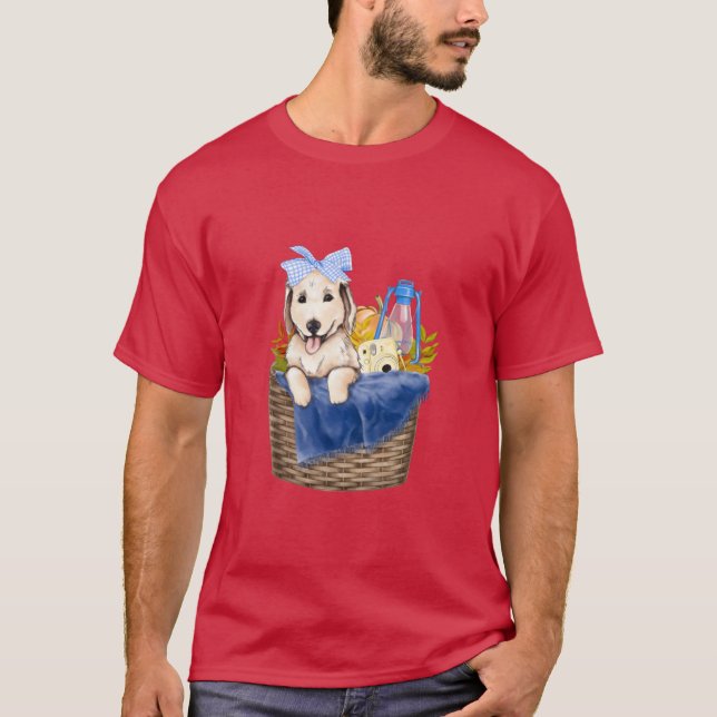 Cute Golden Retriever Cozy Fall Autumn Illustratio T-Shirt (Front)