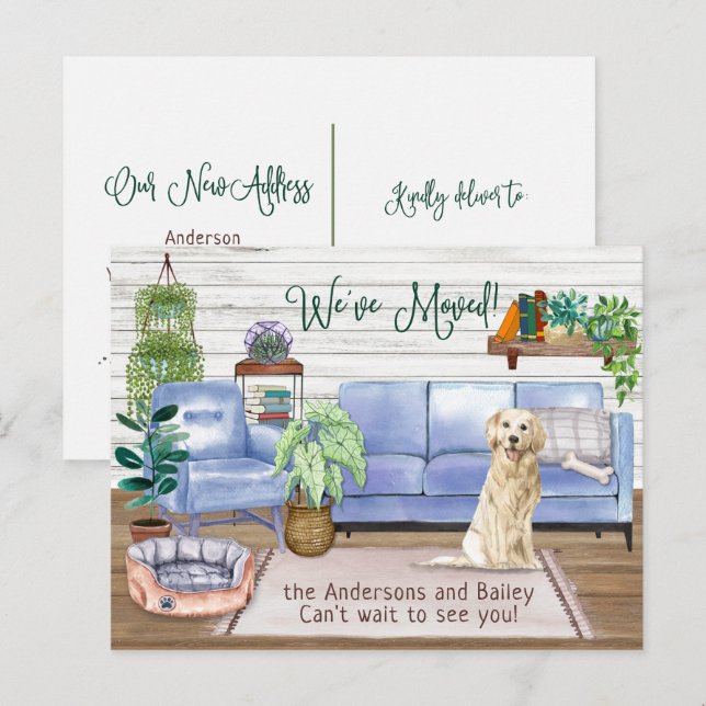 Cute Golden Retriever Cozy New Home Moving        Announcement Postcard (Front/Back)