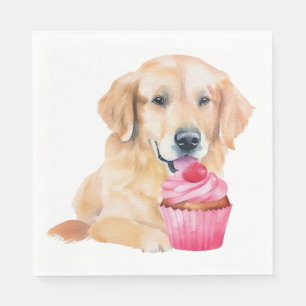 Cute Golden Retriever Cupcake Watercolor Puppy Dog Napkins