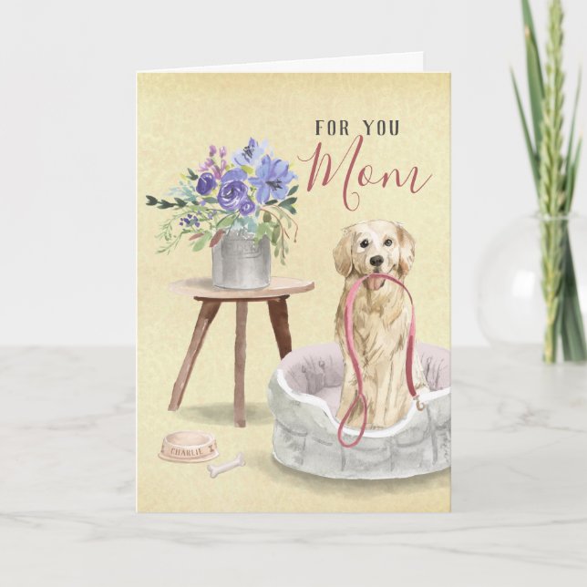Cute Golden Retriever Custom Name Happy Birthday Card (Front)