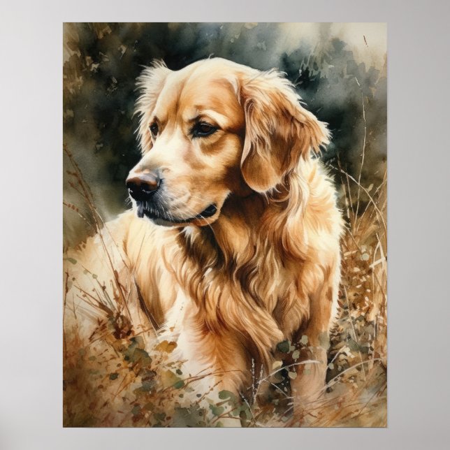 Cute Golden Retriever Dog Art Print Poster (Front)