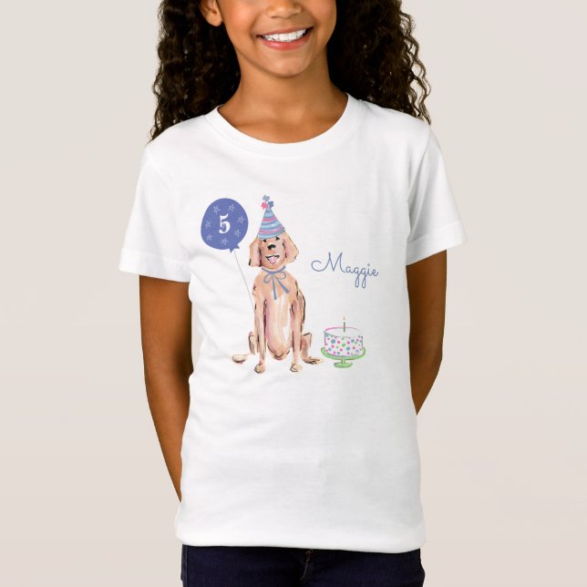 Cute Golden Retriever Dog Birthday Cake Balloon T-Shirt (Front)