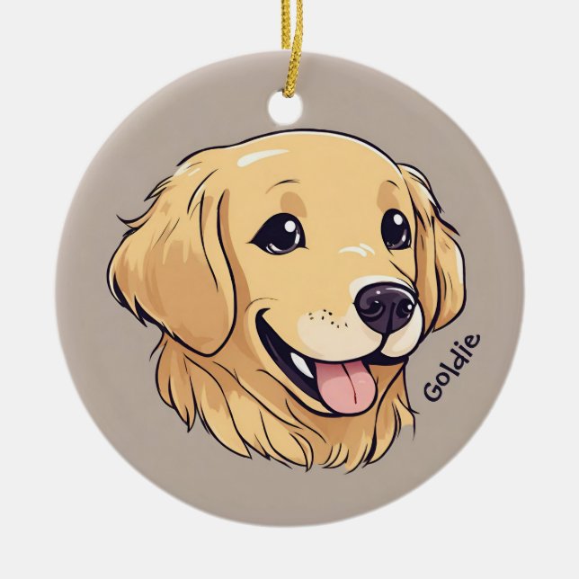 Cute Golden Retriever Dog Ceramic Ornament (Front)