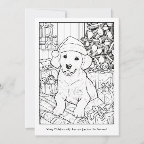 Cute Golden Retriever Dog Christmas Art Coloring Holiday Card