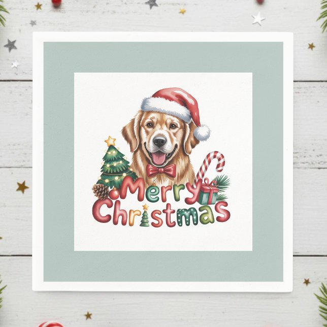 Cute Golden Retriever Dog Christmas Napkins (Creator Uploaded)