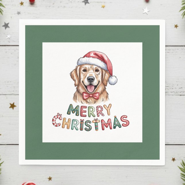 Cute Golden Retriever Dog Christmas Napkins (Creator Uploaded)