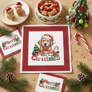 Cute Golden Retriever Dog Christmas Napkins