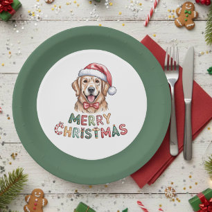 Cute Golden Retriever Dog Christmas Paper Plates