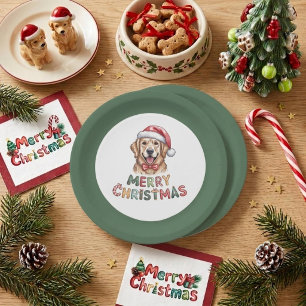 Cute Golden Retriever Dog Christmas Paper Plates
