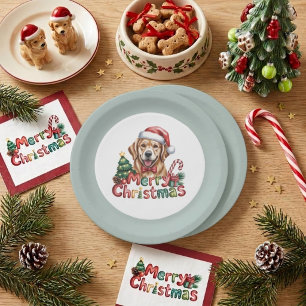 Cute Golden Retriever Dog Christmas Paper Plates