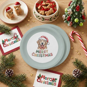 Cute Golden Retriever Dog Christmas Paper Plates