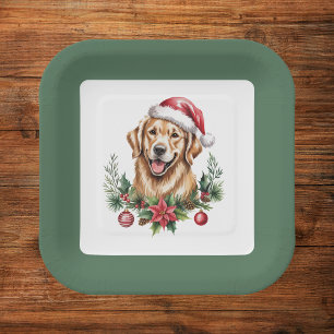 Cute Golden Retriever Dog Christmas Paper Plates