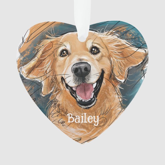 Cute Golden Retriever Dog Christmas Personalized Ornament (Front)