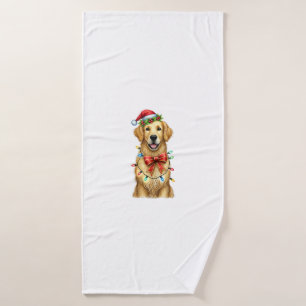 Cute Golden Retriever Dog Coquette Bow Christmas M Bath Towel