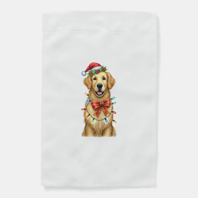 Cute Golden Retriever Dog Coquette Bow Christmas M Garden Flag (Front)