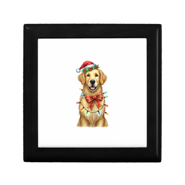 Cute Golden Retriever Dog Coquette Bow Christmas M Gift Box (Front)