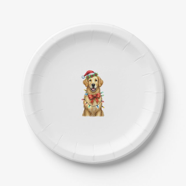 Cute Golden Retriever Dog Coquette Bow Christmas M Paper Plates (Front)