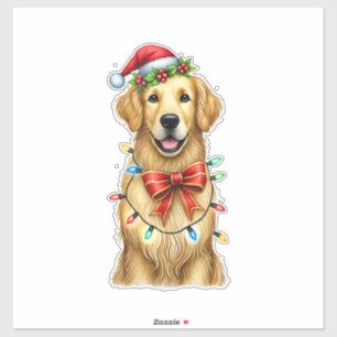 Cute Golden Retriever Dog Coquette Bow Christmas M Sticker