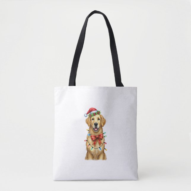Cute Golden Retriever Dog Coquette Bow Christmas M Tote Bag (Front)