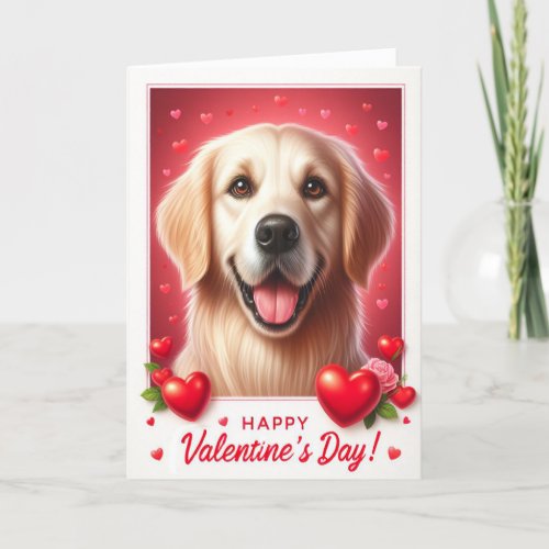 Cute Golden Retriever Dog Happy Valentines Day Holiday Card