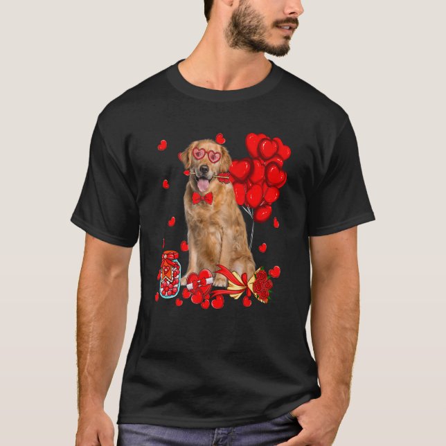 Cute Golden Retriever Dog Heart Valentine's Day Do T-Shirt (Front)
