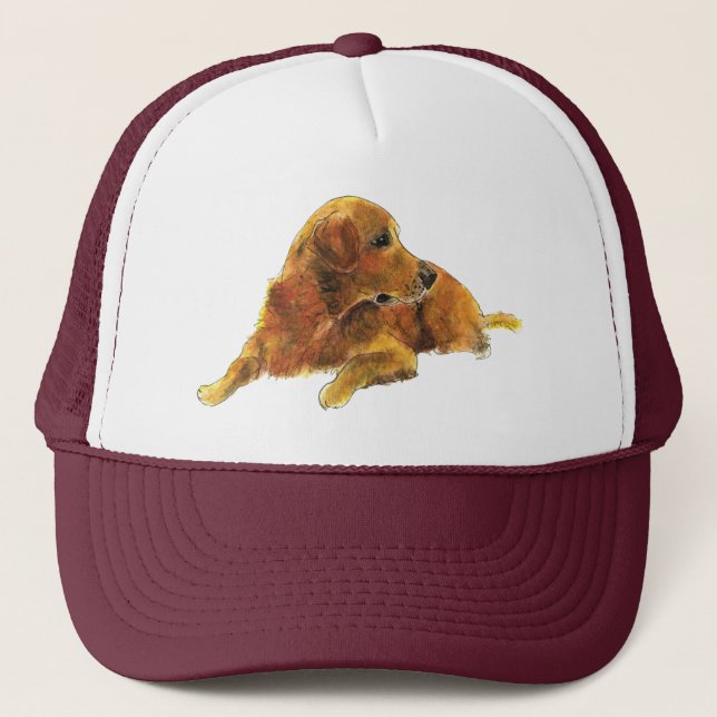 Cute Golden Retriever Dog illustration  Trucker Hat (Front)