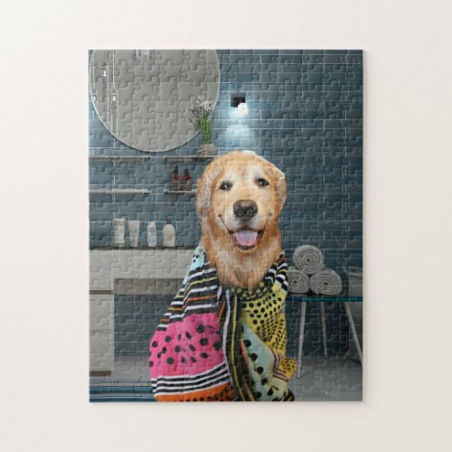 Cute Golden Retriever Dog in Bathroom Jigsaw Puzzle