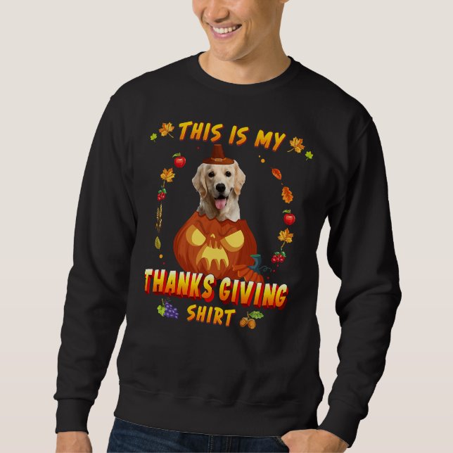 Cute Golden Retriever Dog In Pumpkin Sweatshirt (Front)