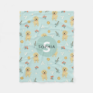 Cute Golden Retriever Dog Monogram Kids Fleece Blanket