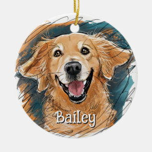 Cute Golden Retriever Dog Personalized Christmas Ceramic Ornament