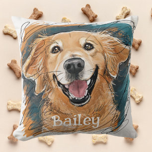 Cute Golden Retriever Dog Personalized Throw Pillow