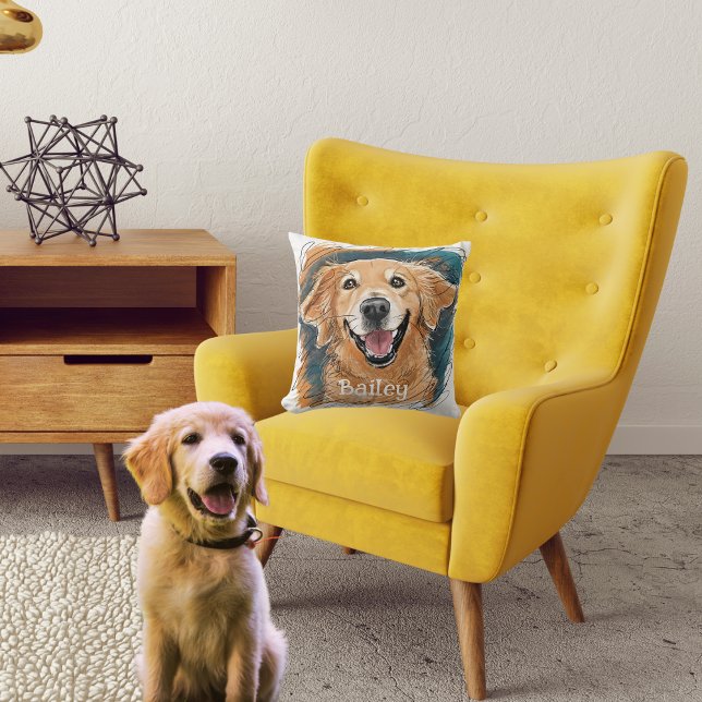 Cute Golden Retriever Dog Personalized Throw Pillow (Creator Uploaded)