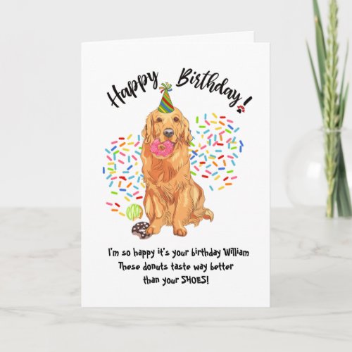 Cute Golden Retriever Dog Pet Birthday Card Donuts