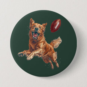 Cute Golden Retriever Dog Playing Football Button