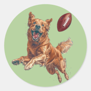 Cute Golden Retriever Dog Playing Football Classic Round Sticker