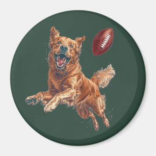 Cute Golden Retriever Dog Playing Football Magnet