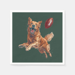 Cute Golden Retriever Dog Playing Football Napkins