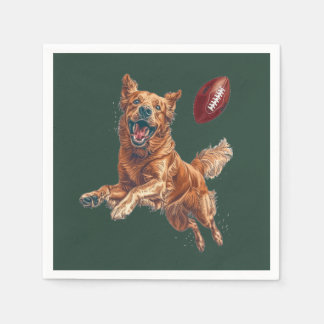 Cute Golden Retriever Dog Playing Football Napkins
