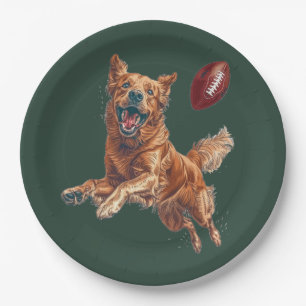 Cute Golden Retriever Dog Playing Football Paper Plates