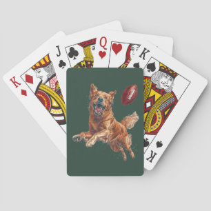 Cute Golden Retriever Dog Playing Football Poker Cards